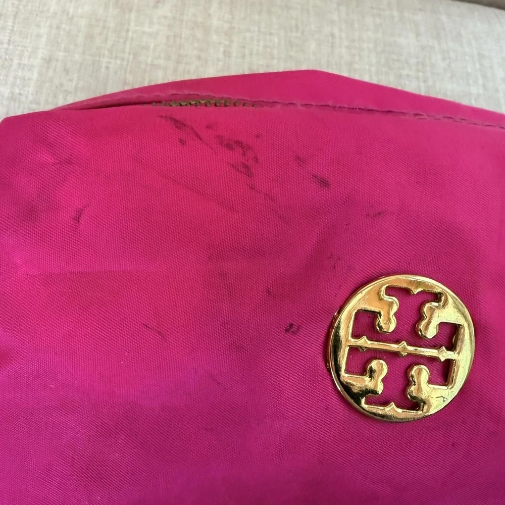 Tory Burch Clutch Wristlet Bag Womens Small Pink Nylon Zip Travel Makeup Bag